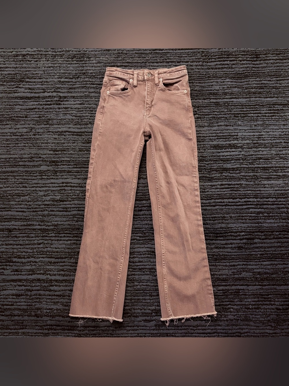 Zara Straight Leg Raw Fray Hem Mauve Pink High Rise Denim Jeans